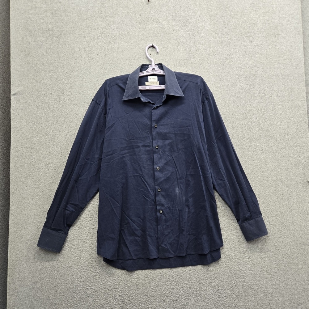 Prada Men Button Up Shirt 42 / 16 1/2 Navy Blue Cotton Nylon Made In Italy